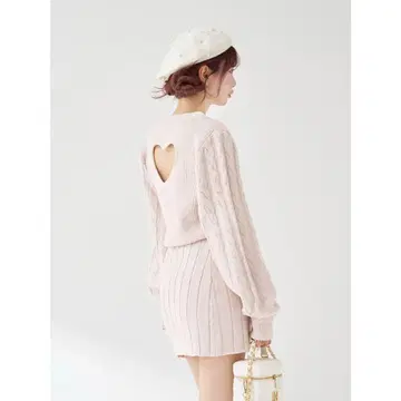 darich 하트 오픈 니트 미니 원피스 핑크