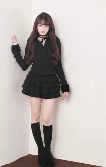 Bunnylis 후디 니트탑 x 캉캉 스커트