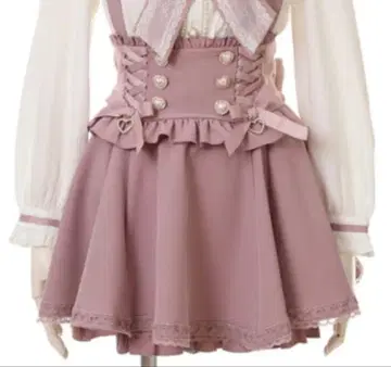 LIZLISA 레이스업 서스펜더 부착 치마바지 핑크