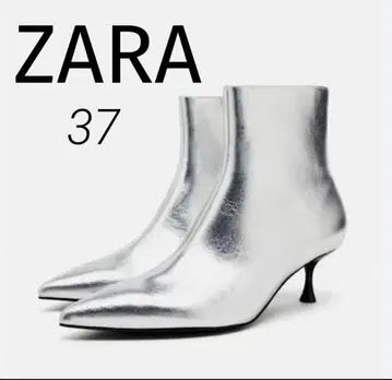 ZARA 메탈릭 키튼힐 숏부츠 37 실버