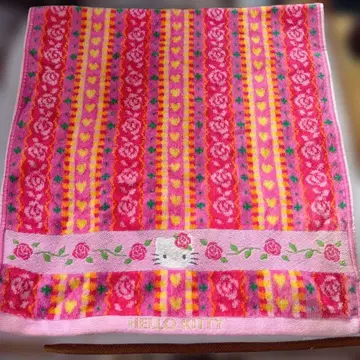 헬로키티 2001년 장미 키티 페이스 타월 핑크 레트로 레어 빈티지