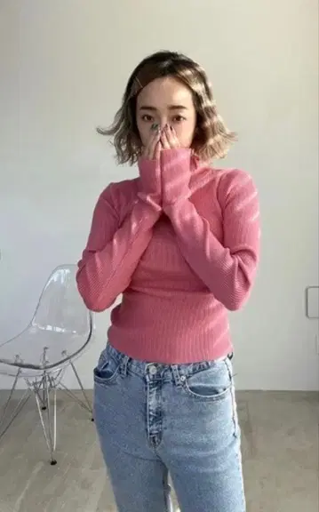 AMAIL 패셔너블 니트 핑크 터틀넥 니트