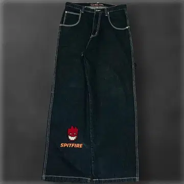 초초레어 SPITFIRE sk8 배기 데님 Y2K 화이트 스티치