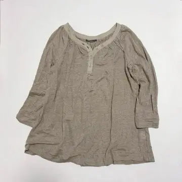 리제타 린넨 100% 헨리넥 티셔츠 베이지 프리 사이즈