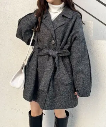 [ NICE CLAUP ] 허리 벨트 포함 그레이 코트