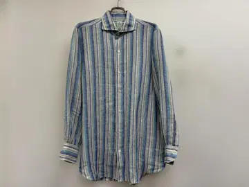 피나모레 Finamore 스트라이프 린넨 셔츠 L 이탈리아제 A25465