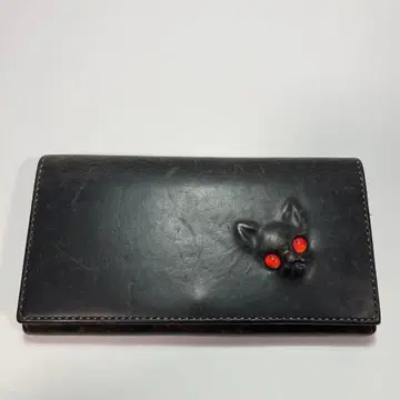 고양이 얼굴 장식 가죽 장지갑 Jinen Design