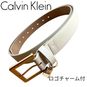 Calvin Klein CK 로고 참 인조 가죽 벨트 M