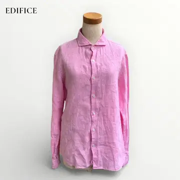 EDIFICE 린넨 셔츠 남성용 핑크 긴팔 린넨