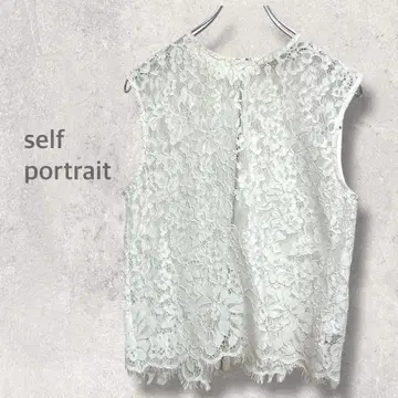 [셀프 포트레이트] 레이스 베스트 M 슬리브리스 블라우스 귀여운 페미닌