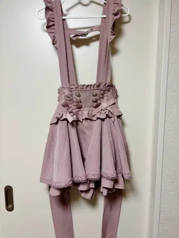 LIZLISA 레이스업 서스펜더 부착 치마바지 핑크