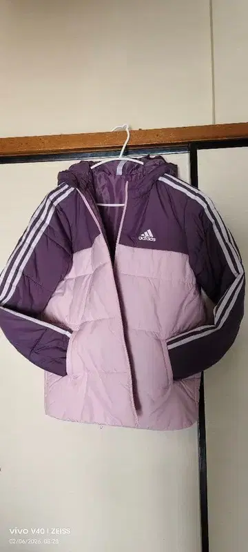 adidas 후드 부착 자켓 퍼플/핑크