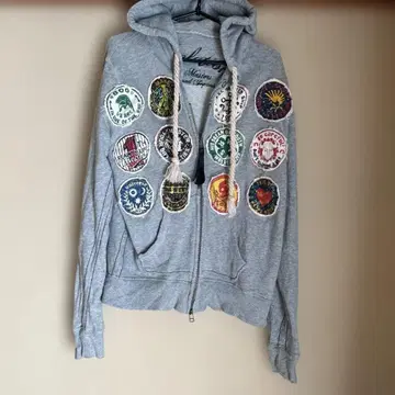 패치 그레이 풀 집업 후드티 빈티지