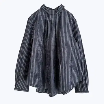 루카 레이디 랙 루카 스트라이프 블라우스 네이비 백 지퍼 긴팔 깔끔한