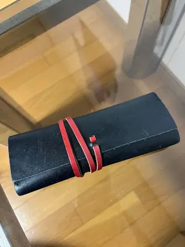 [ 천연 가죽 ] 가죽 안경 케이스 펜 케이스 블랙 x 레드