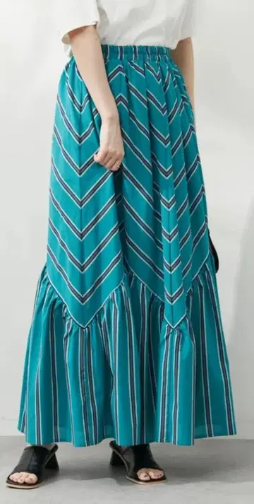 GreenParks 엘렌 카레듀에 스트라이프 패널 스커트 G