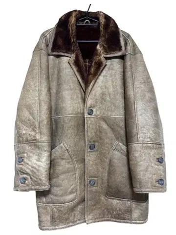 리얼 무스탕 두꺼운 빈티지 B-3풍 베이지 가죽 코트 퍼