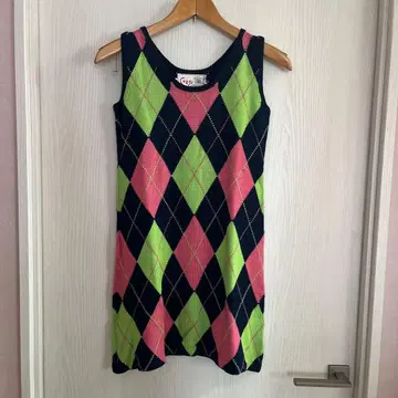 CORGI 코기 아가일 무늬 튜닉 그린/핑크/네이비 M