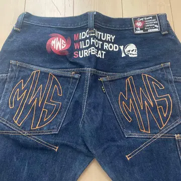 MWS 새상품급 데님 프린트 자수 팬츠