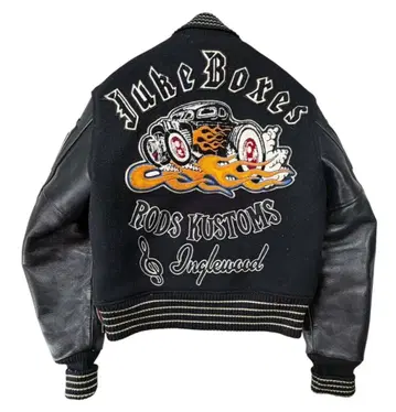 동양 화이츠빌 소매 가죽 풀 데코 바시티 자켓 핫 로드 블랙 36