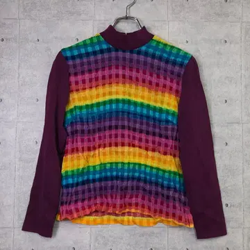 EL MIDAS 구제 의류 레인보우 보더 x 체크 하이넥 상의