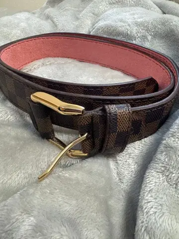 다미에 패턴 브라운 가죽 벨트