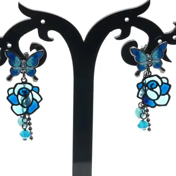 안나수이 ANNASUI 버터플라이 로즈 귀걸이 블루 블랙 블랙 파랑