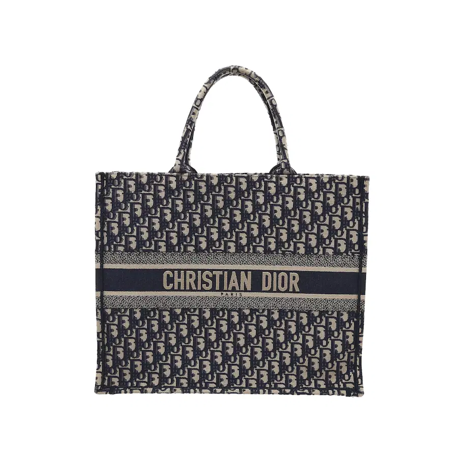 迪奥 Book Tote 迪奥 Oblique 刺绣手提包 大号 米白/蓝色