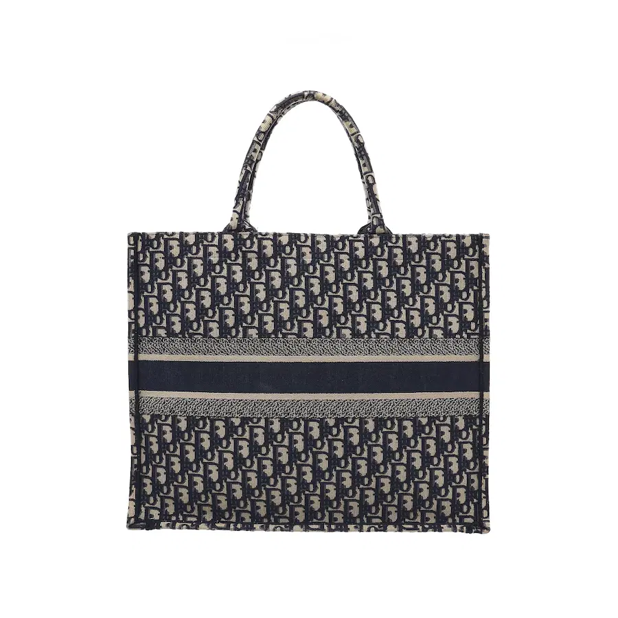 迪奥 Book Tote 迪奥 Oblique 刺绣手提包 大号 米白/蓝色