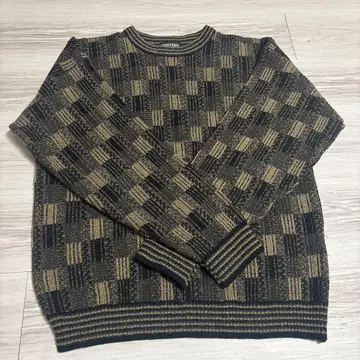 JANTZEN 구제 의류 체크 무늬 니트 스웨터 블랙 카키