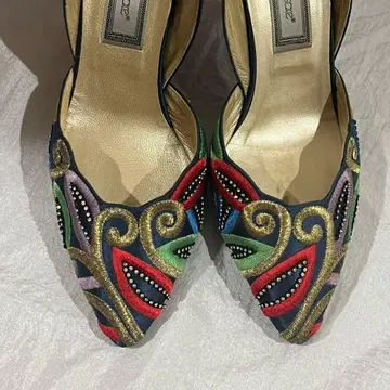 지안니 베르사체 자수 다색 화려한 하이힐 펌프스 37.5 파티