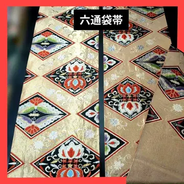 2118 육통 후쿠로 오비 마름모에 나비와 오동나무 (골드 컬러 오비)