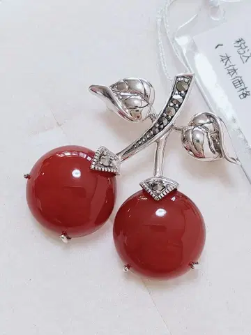 신상품 미사용 록잔 벚꽃 복숭아 가넷 실버 브로치 겸 펜던트