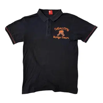 스튜디오 다치산 자수 피케 셔츠 블랙 돼지 로고 일본제