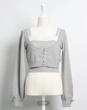 pium 퍼 달린 캐미 니트 세트 그레이