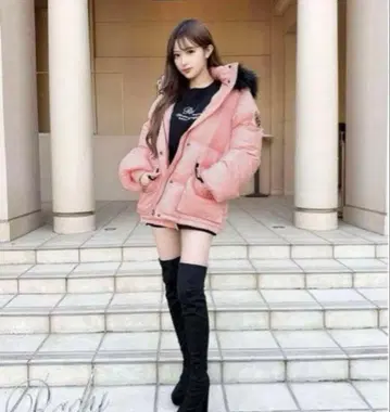 Rady 후드 퍼 파이버 다운 코트 핑크