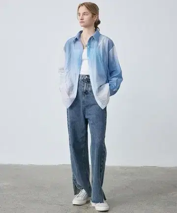 청바지 데님 데님 팬츠 [ ELOOPS ] 세미 하이 웨이스트 여성용