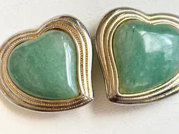 골동품 코스튬 주얼리 골드 x 비취 하트 vintage 귀찌