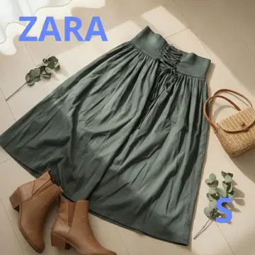ZARA 하이웨스트 레이스업 플레어 스커트 카키 S
