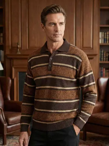 RENOWN ensuite 울 혼방 보더 니트 MA 브라운