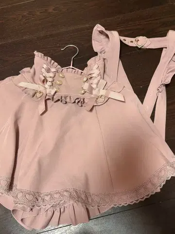 LIZLISA 레이스업 서스펜더 부착 치마바지 핑크