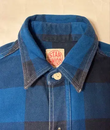 버팔로 체크 워크 셔츠 긴팔 롱 기장 Blue x Black