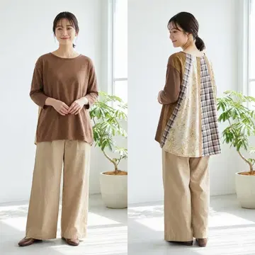 BEARDSLEY 티셔츠 뒷면 절개 패치워크 L 사이즈 상당 브라운