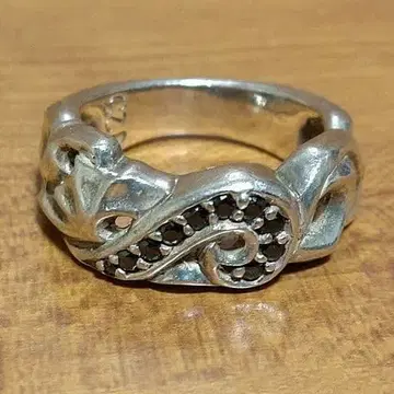 BLESS 실버 925 플로럴 크로스 반지 오닉스 반지 15호