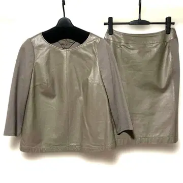 레리안 이소재 절개 티셔츠 스커트 셋업 양가죽 브라운