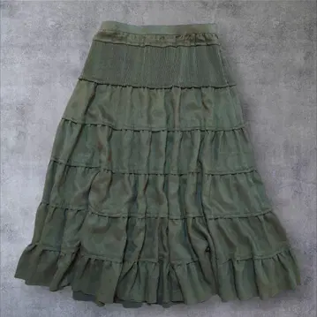 이타리야 고급 티어드 롱 스커트 카키 사이즈 9