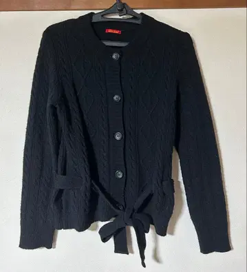 요크랜드 블랙 케이블 짜임 긴팔 니트 가디건 L