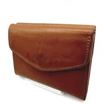 아그네스베 2단 W 후크 접이식 지갑 스무스 천연 가죽 밝은 브라운
