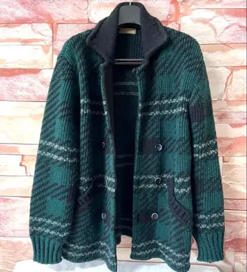 [ 새상품 ] ZARA MEN 울 혼방 그린 체크 무늬 피코트