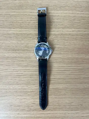 해밀턴 자동 와인딩 손목시계 블랙 가죽 다크 블루 오픈 하트